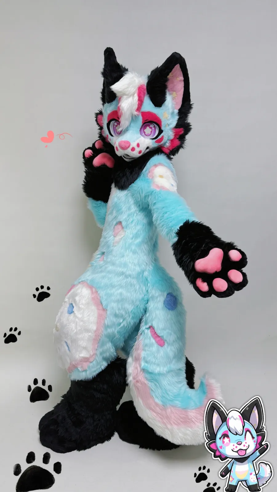 Light blue, pink & black kemono fursuit