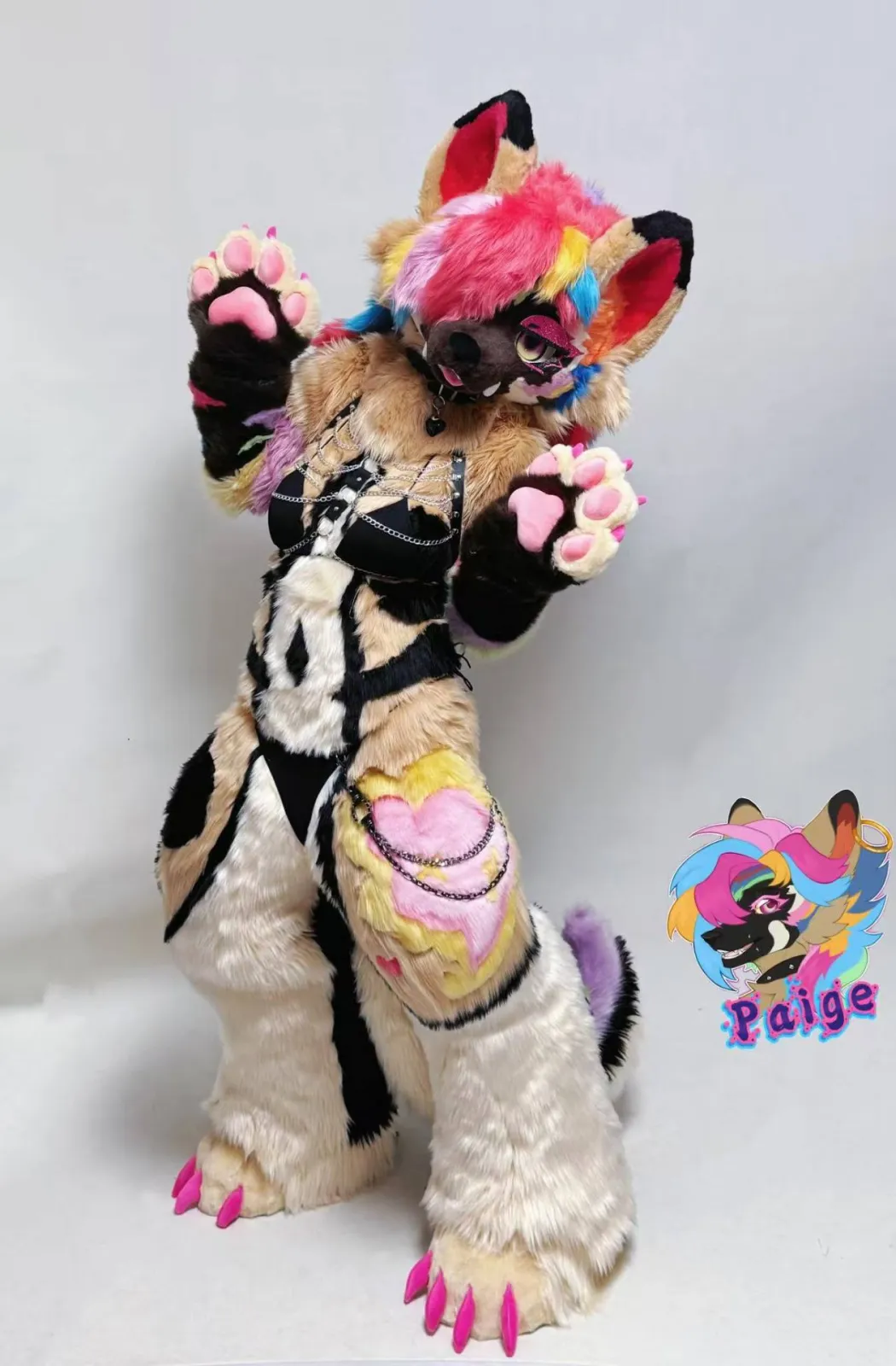 Rainbow hyena fursuit