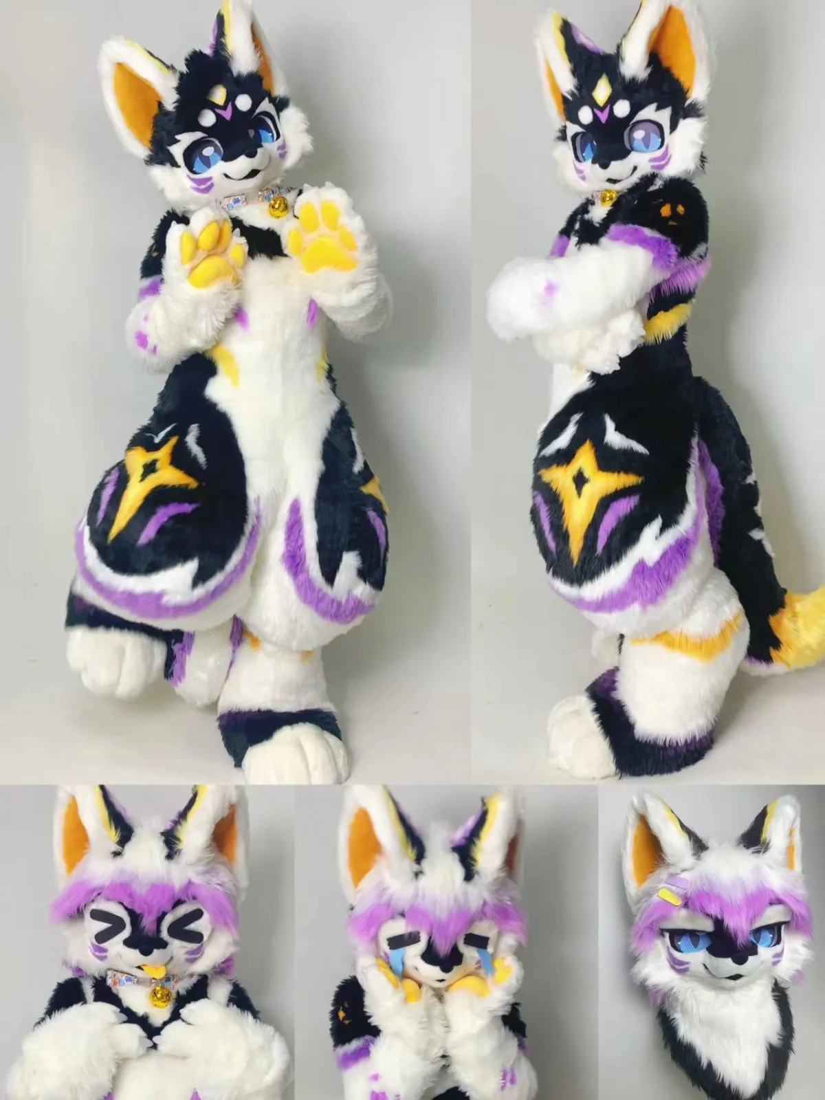 Black, white, purple & yellow star fursuit (multiple angles)