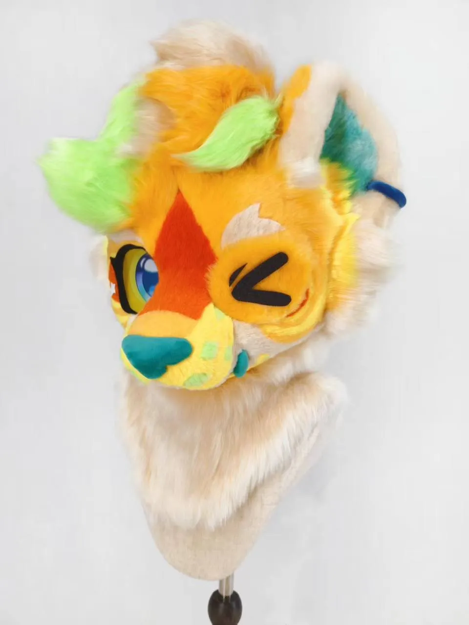 Orange, yellow & green fox head