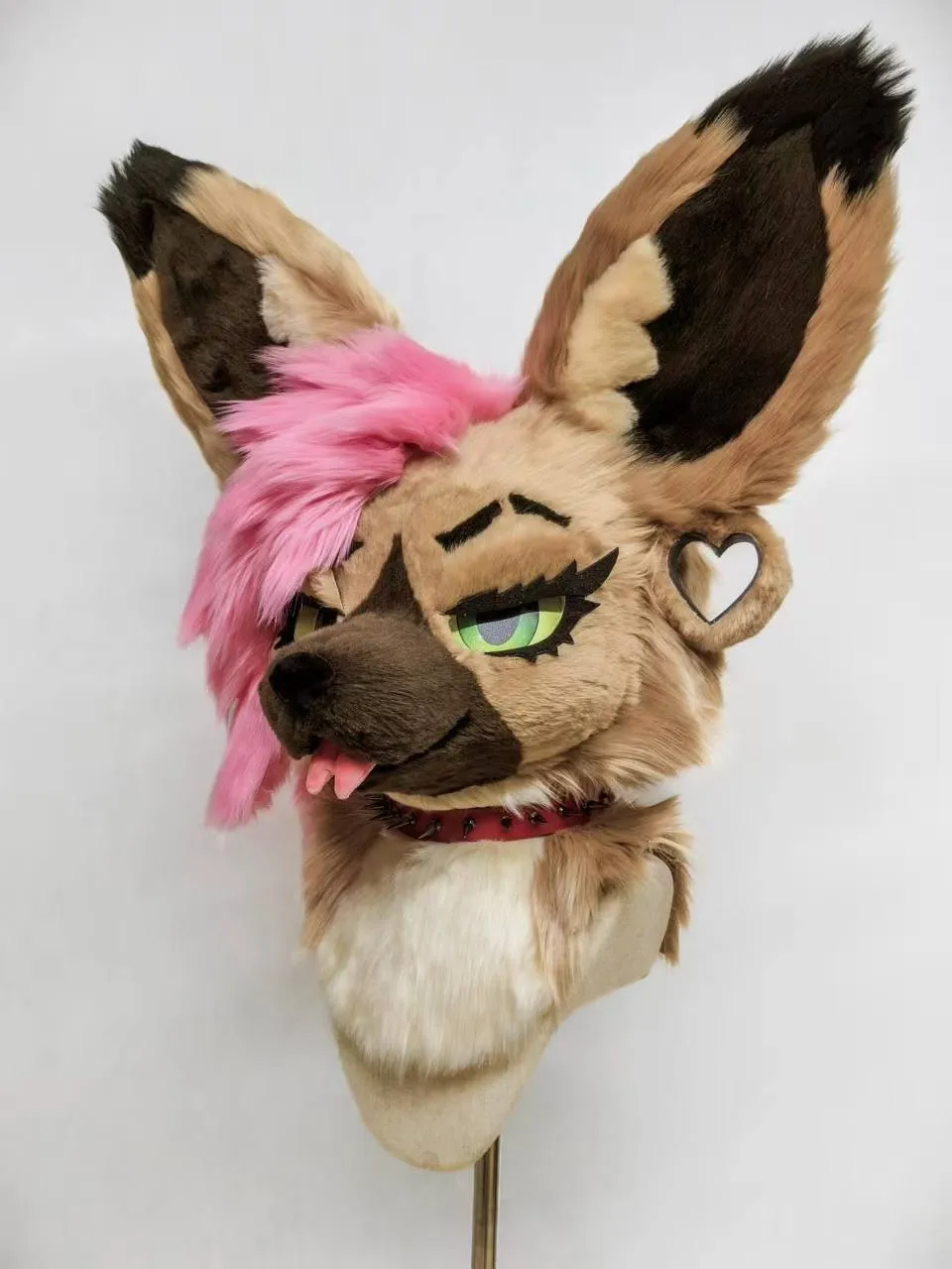 Tan & pink-haired African wild dog head