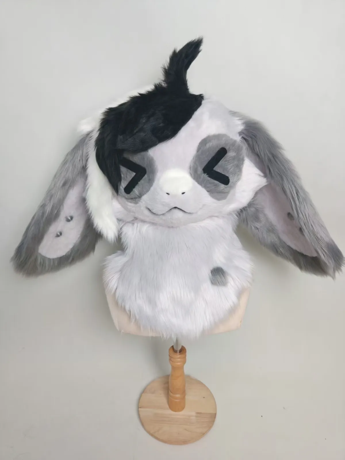 Black, white & grey lop bunny head